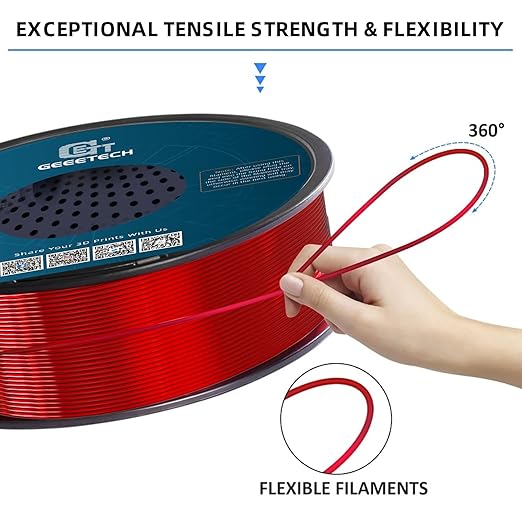 Geeetech TPU Filament 1.75mm, 1KG (2.2lbs) Spool ??95A Flexible 3D Printer Filament with High Elasticity, Dimensional Accuracy 짹0.03mm, Fits Most FDM Printers, Clear Red