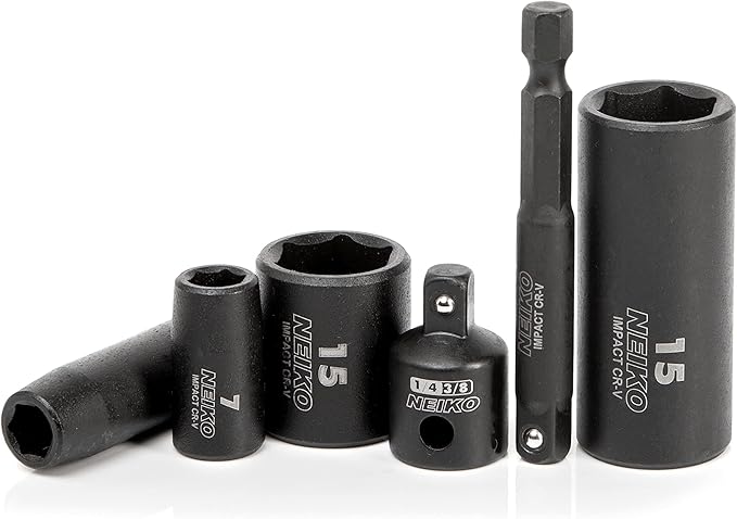NEIKO 02481A 1/4" Drive Impact Socket Set, 30 Piece, Metric Sizes 4 ??15 MM, Deep and Shallow Sockets, Chrome Vanadium Steel, 3/8??to 1/4??Reducer, Hex Shank Socket Impact Adapter, Socket Wrench Set