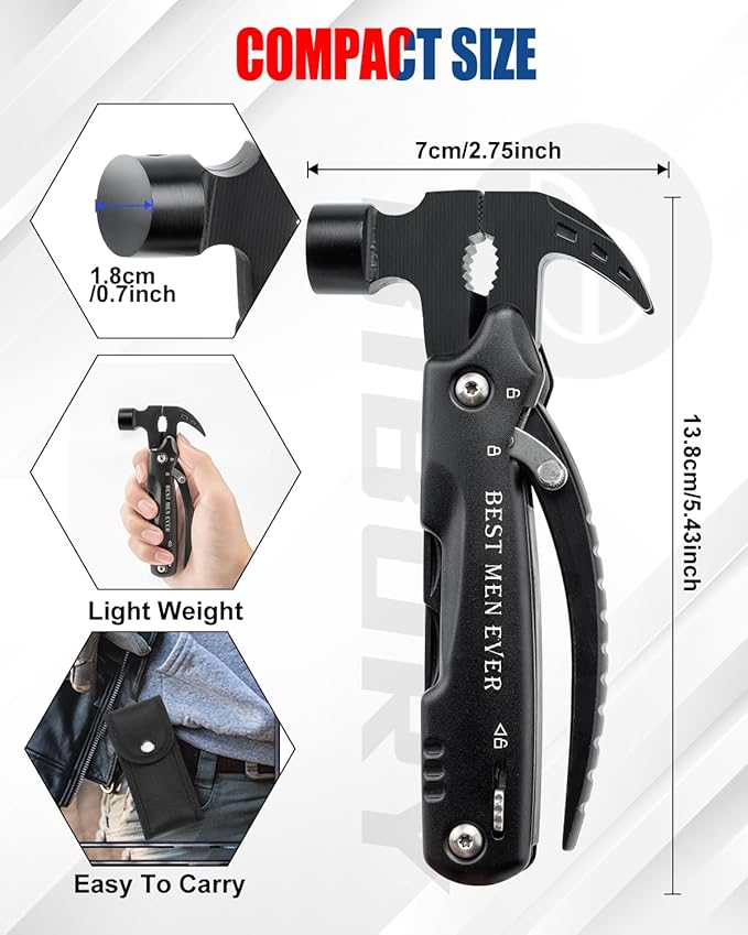 BIBURY Stocking Stuffers for Men, 12 in 1 Hammer Multitool White Elephant Gifts for Adults, Gift for Dad Who Have Everything, Mens Gift for Christmas, Cool Gadgets for Boyfriend Husband, Gift for Men