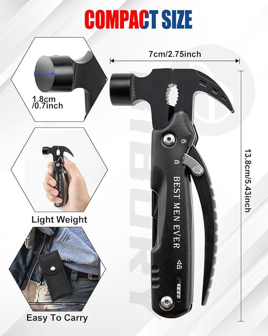 BIBURY Stocking Stuffers for Men, 12 in 1 Multitool Hammer with 18 in 1Snowflake,All in One Survival Tools Hammer, Gift for Men Outdoor Multitool, Cool Gadgets for Husband Boyfriend Adults