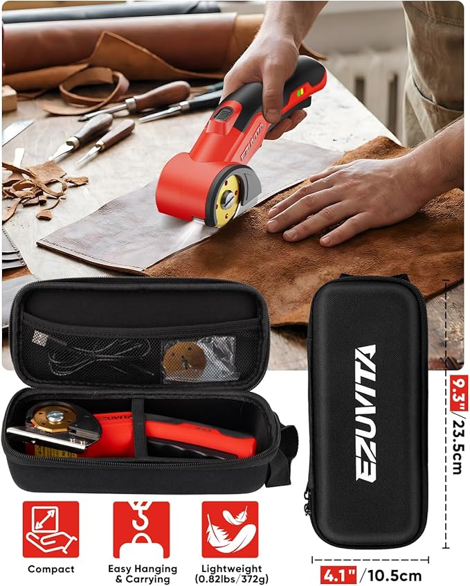 4V Cordless Electric Scissors with LED Light, Rechargeable Cardboard Box Cutter, Wrench, Storage Bag & Titanium-Coated Replacement Blade for Fabric, Leather, Carpet & Plastic(Red & Black)