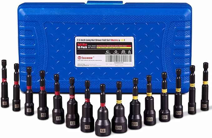 Magnetic Nut Driver Set for Impact Drill, 15 Pcs with Metric & SAE with Storage Case, Durable for Professional and Diy Projects