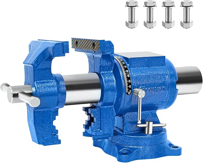 COGNATIVE 6-Inch Heavy Duty Bench Vise Ductile Iron Bench Vise 360째 Multi-Purpose Bench Vice with Anvil, Clamp force 9900lbs, Blue Swivel Vise