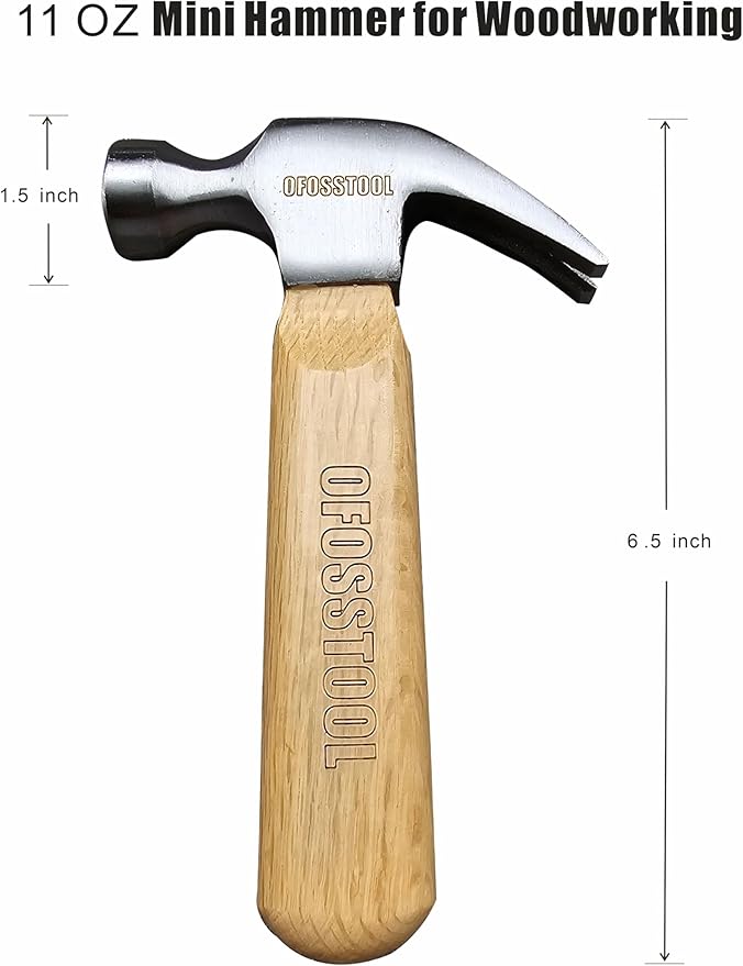 Claw Hammer Small Mallet Hammer with Wood Handle and Alloy Steel Head, 11 OZ Mini Hammer for Woodworking & DIY