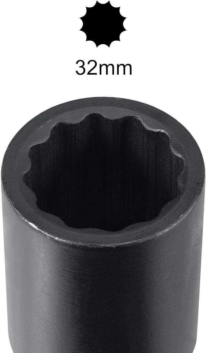 uxcell 3/4-Inch Drive 32mm 12-Point Deep Impact Socket, CR-MO Steel 78mm Length, Metric Sizes