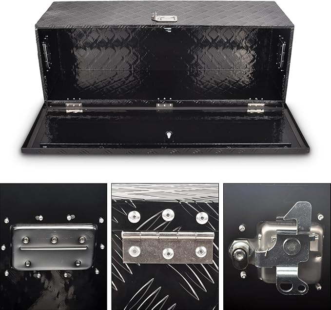 44 Inch Aluminum Truck Bed Tool Box, 5 Bar Tread Truck Tool Box with Lock&Keys, Heavy Duty Waterproof Flatbed tool box for Vans, Trailers, RVS竊똖rucks, Black(44"x15"x15")