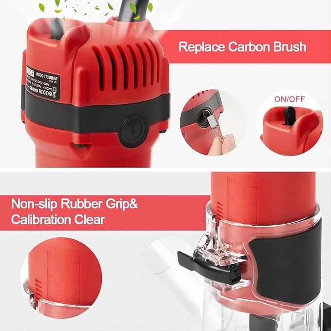 TEENO Wood Router, 800W Compact Router Tools for Woodworking, 31000 RPM Hand Trim Router with 15 Pcs 1/4" Router Bits Set, Edge Guide, Roller Guide, Dust Hood