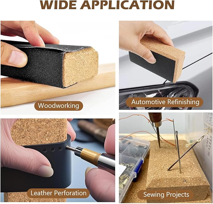 SCOTTCHEN Cork Sanding Block, Cork Punching Pad,Cork Sewing Block 8 Pack,with Sanding Paper 8 Pcs竊똇and Sanding Tool for Woodworking, Furniture Repair, Leather Craft