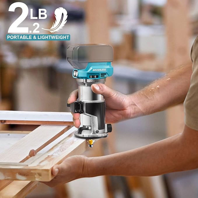 Cordless Compact Router Compatible with Ma-kita Battery (Bare Tool), 6 Variable Speeds Router Tool for Woodworking, 800W Fixed Base Wood Router with Trim Router Bits