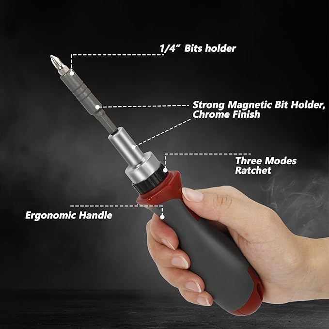 42-in-1 Ratcheting Multi-Bit Screwdriver Set, 40 Bits, 60mm Extension Bar, 1/4?쇺?Magnetic Driver Handle, 40 Bits- Torx, Slotted, Phillips, Square竊똇ex, Pozidriv & Security Bits Included