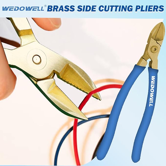 WEDOWELL 7" Brass Side Cutting Pliers,Wire Cutter with Non-Slip Handle,Diagonal Pliers,Metal Cutting Tool for Crafting, Floral,Artificial Flowers,Chicken Wire, Electrical,Length 175mm