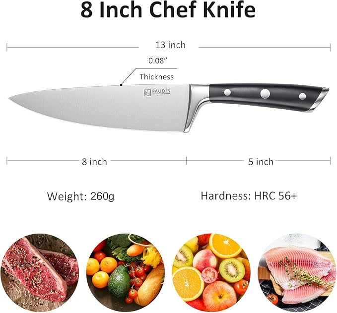 PAUDIN 8-Inch Chef's Knife ??Ultra-Sharp High Carbon Stainless Steel Blade, Ergonomic Handle, Professional Quality Kitchen Knife in Gift Box for Home & Restaurant Use