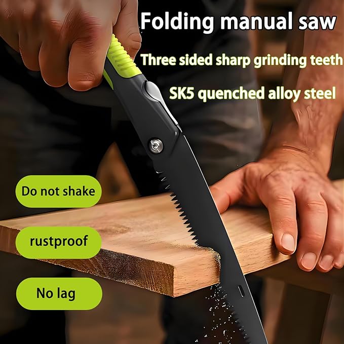 Folding Camp Saw for Cutting Branches, 9" Straight Blade | SK5 Steel Hand Saw, Ergonomic Handle, One-Hand Use, Secure Lock | Foldable Wood Pruning Tool for Camping, Gardening, Survival, Outdoors
