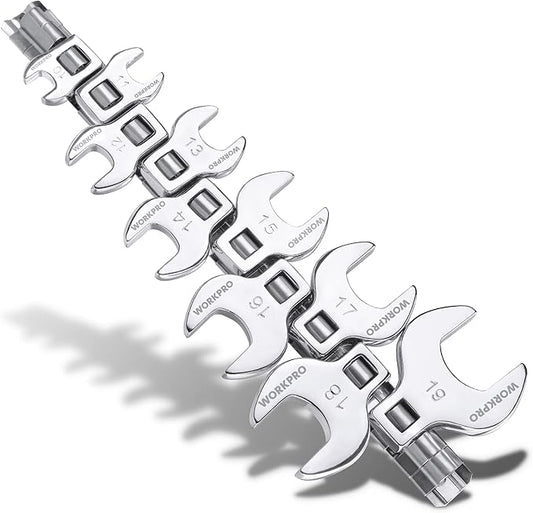 WORKPRO 3/8" Drive Crowfoot Wrench Set, 10-Piece Metric Crowfoot Wrench with Clip-on Organizer, 10-19mm, Great for Automotive Repair Work Hard-To-Reach Areas