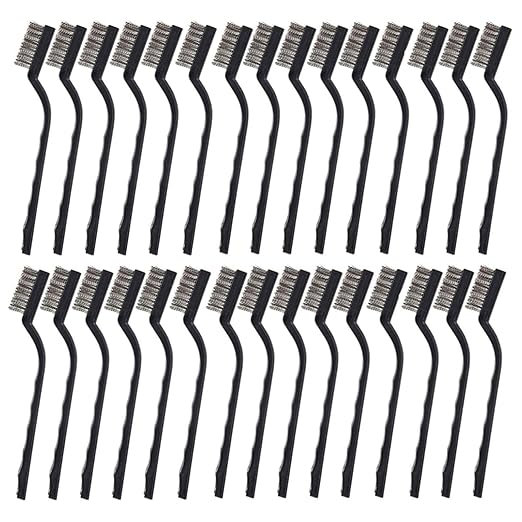 30PCS Mini Wire Brush Stainless Steel Brush,Curved Handle Masonry Brush Wire Bristle for Cleaning Welding Slag and Rust