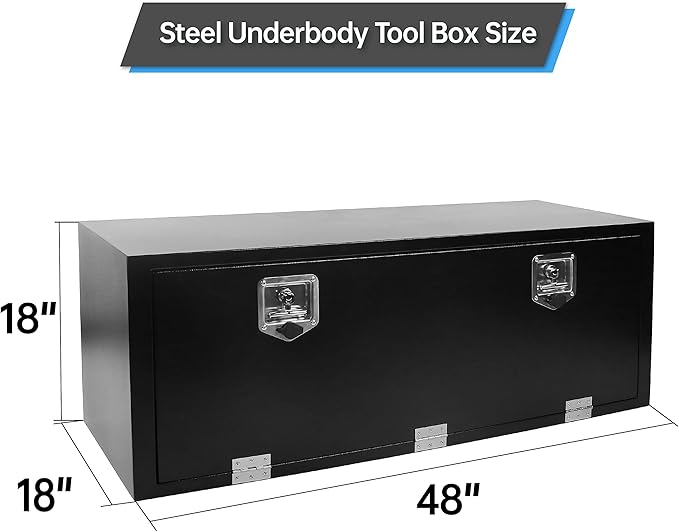 Steel Truck Tool Box, 48’’ Underbody Truck Tool Boxes for Underbed of Truck, Trailer, Rv -Black（48''x18''x18''）
