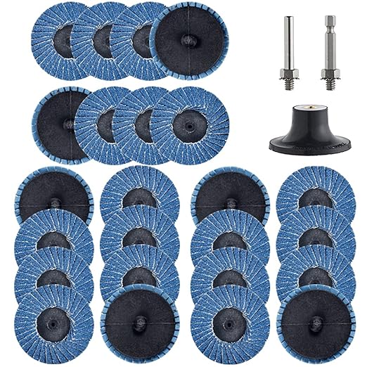 24 Pcs 2 inch Roll Lock Flap Discs with 1/4" Holder Die Grinder Accessories T27 Zirconia Flat 36 Grit Grinding Wheels for Surface Prep(36 Grit)