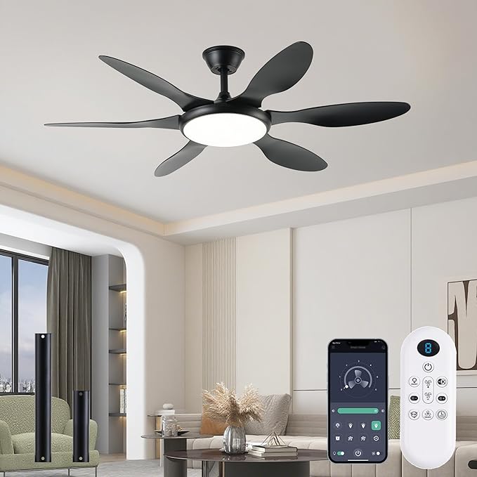 Ceiling Fans with Lights, 51 Inch Ceiling Fan with Light and Remote Control, Reversible, 3CCT, Dimmable, Noiseless, LED Black Ceiling Fan for Bedroom, Living Room, Indoor/Outdoor Use