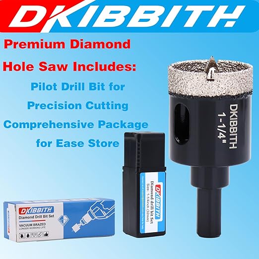 1-1/4" Diamond Hole-Saw Bits with Pilot Drill Bit - 1.25" Diamond Tipped Tile Hole Saws with Guiding Bit for Accurate Drilling Porcelain Tile Ceramic Pottery Granite Stone Glass Bottles 32mm
