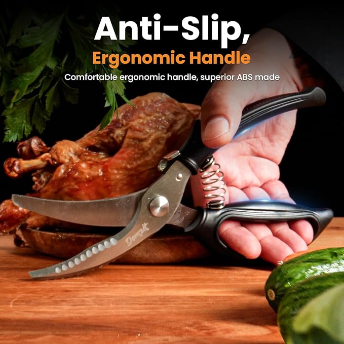 Heavy Duty Poultry Shears - A Must Have chicken processing equipment, Kitchen Scissors for Meat, Chicken, Turkey, and Vegetables - Non-Slip Handle, Safety Lock, Dishwasher Safe