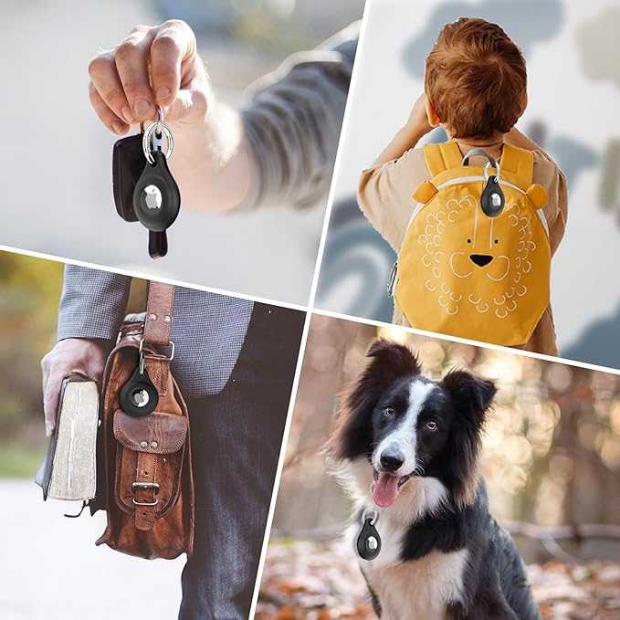 4-Pack Airtag Holder for Apple Airtag,Premium Black Silicone Airtag Case,Perfect Airtag Keychain with Key Ring,Durable and User-Friendly Airtag Accessories for Luggage, Backpacks, Pets, Keys & More