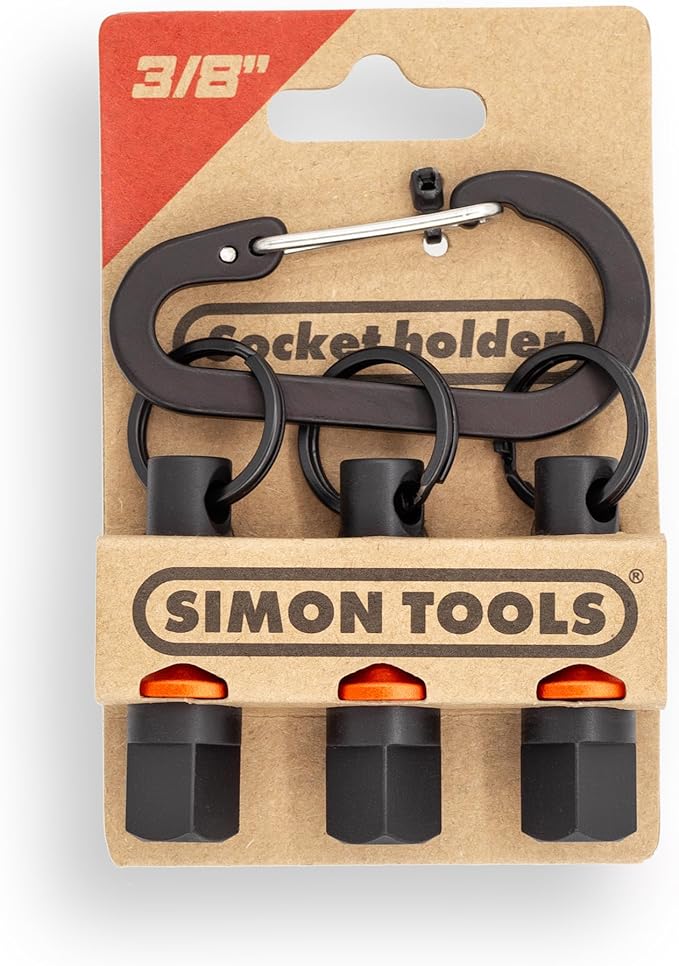 Socket Holder Keychain 3pc - 3/8 Socket Organizer with Quick Release and Clip - Perfect Impact Wrench and Toolbox Accessories for Construction Workers, Linemen, Mechanics and Carpenters