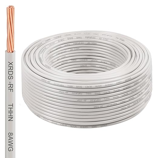 8AWG THHN Electrical Wire 200FT ??Stranded Bare Copper Conductor with PVC and Nylon Insulation, Heat and Oil Resistant Cable for Indoor & Outdoor Wiring