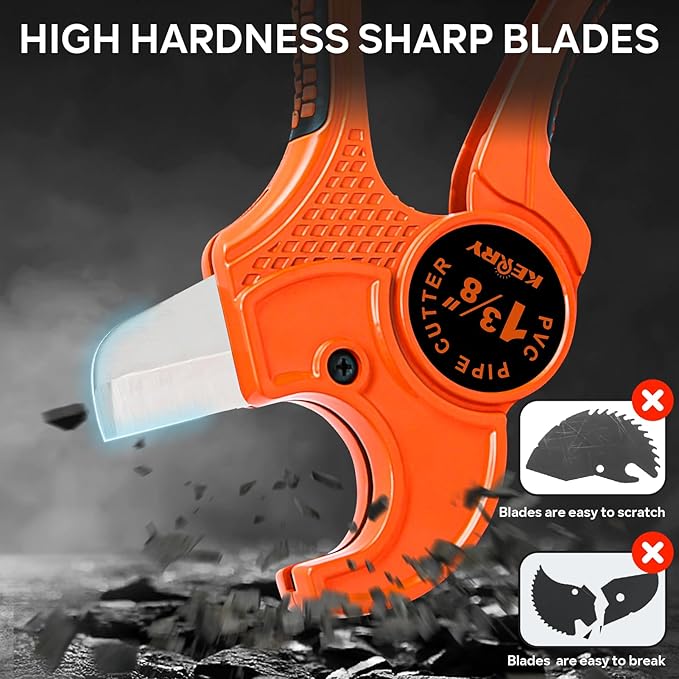 Kerry Hose Pipe Cutter, Up to 1-3/8" Ratcheting Heavy-Duty PEX POLY PE Plastic Hoses and Plumbing Tube Cutting Tool, Sharp Stainless Steel Blades, Thicken Aluminum Body Extended Handle