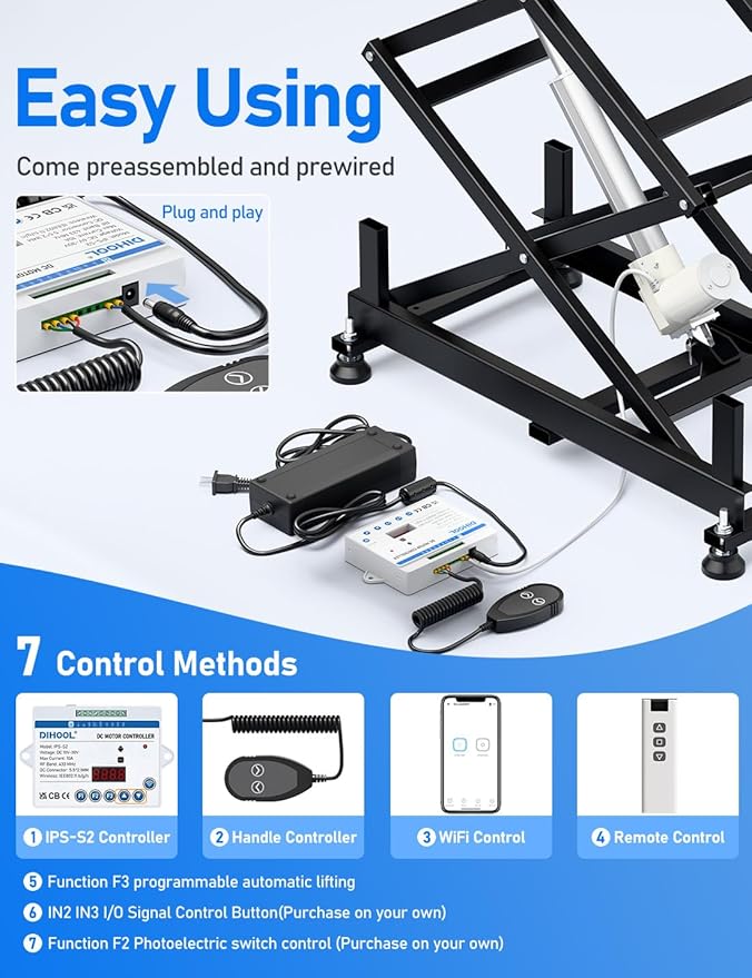 DIHOOL Electric Scissor Lift Table, 200Lbs, 10.43"-50.39" Height Adjustable Lifting Platform, Super Quiet with Remote & WiFi Control, Obstruction Detection, AC/DC Power for Home/Industrial Use