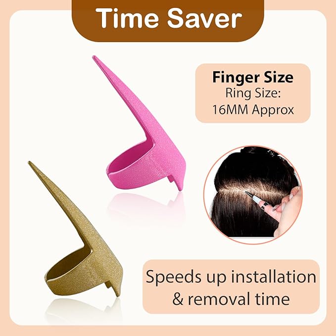 Quick 2PC Hair Braids Parting & Sectioning Rings set- Stainless Steel Stitch Braid Tool Finger for Durable Dreadlocks Wig & Installation of Human Hair Extensions Braiding Tools (Pink, Gold)