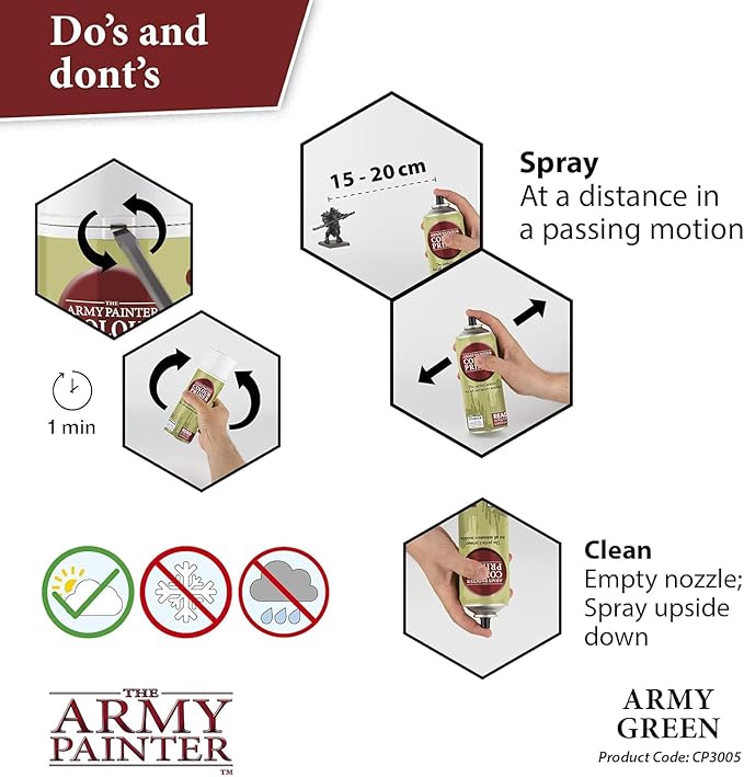 The Army Painter, Base Primer Army Green, 400 mL Acrylic Spray Primer, Spray Paint Basecoat for Miniature Priming, Tabletop Roleplaying, Boardgames, and Wargames Miniature Modellin