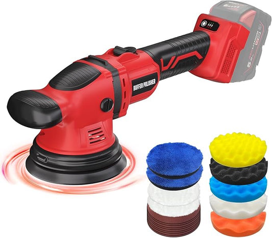 Cordless Buffer Polisher Kit for Milwaukee 18V/M18 Battery (No Battery), 6-Inch Orbital Car Polisher 6 Speed 1800??500 RPM, 17PCS Polishing Accessories, for Car Polishing/Waxing (Tool Only)