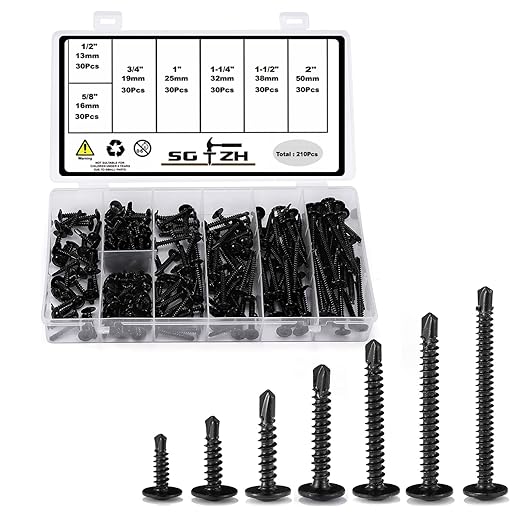 #8 Screws Assortment Set 210Pcs Sheet Metal Screws 410 Stainless Steel Truss Head Fast Self Tapping Screws Black Oxide by SG TZH