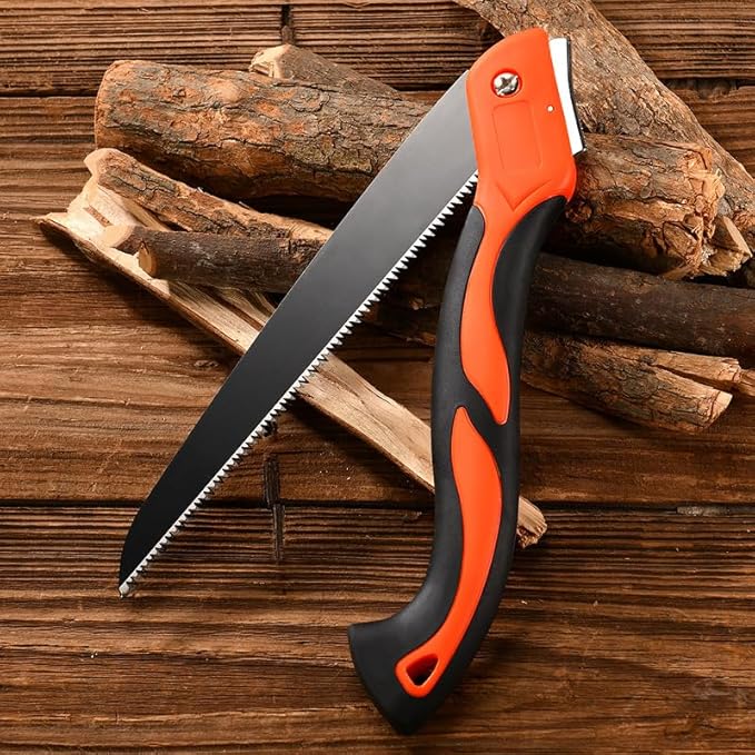 Folding Hand Saw for Wood Cutting, 11 Inch Woodworking Bushcraft Camp Small Handheld Trimming Tree Limb Tree Trimmer, Saw with Ergonomic Non-Slip Handle Design,Quality SK-5 Steel