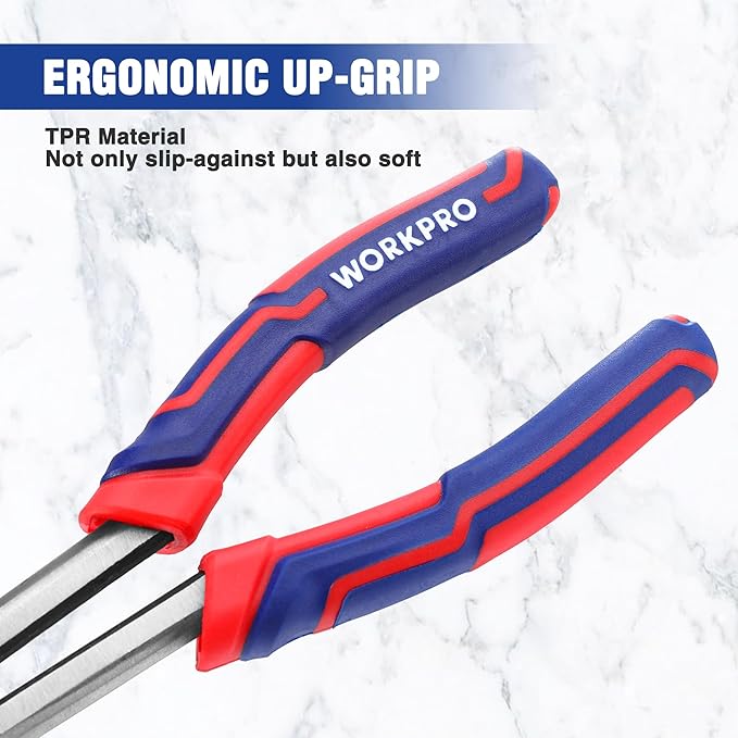 WORKPRO Premium 11??Extra Long Needle Nose Pliers, Paper Clamp Precision, Heavy-Duty CRV Steel, Soft Grip