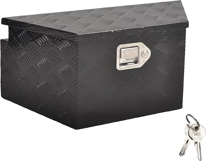 26 Inch Aluminum Tongue Tool Box Heavy Duty 5 Bar Tread Trailer Tongue Box Pick Up Truck Tool Box Storage Organizer with Lock & Keys (26"X13.3"X12")