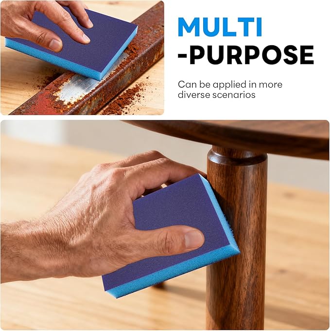 12 Pack 80 Grit Sanding Sponge, Wet Dry Sanding Block Sandpaper Sponge, Washable & Reusable Sanding Pads Soft Foam Sand Block for Metal Wood Drywall Furniture Polishing