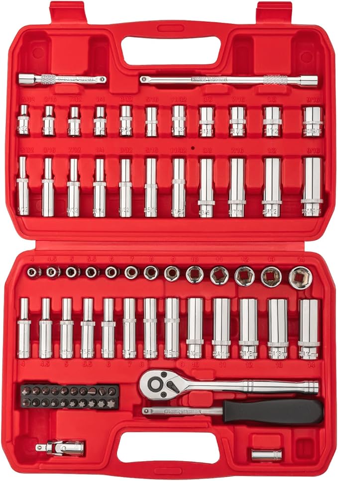 1/4" Drive Socket Set 74-Piece, 1/4??Drive Master Socket Set with Ratchets, 1/4" Drive Bits Set Extensions Bar, Universal Joint (5/32-Inch- 9/16-Inch, 4mm-14mm)