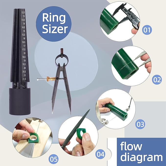 tooltos Jewelry Wax Ring Carving Tools Jewelers Lost Wax Casting Kit Ring Sizer Jewelry Making Kit Jewelers Saw with Blades Bench Pin Carving File Double-Ended