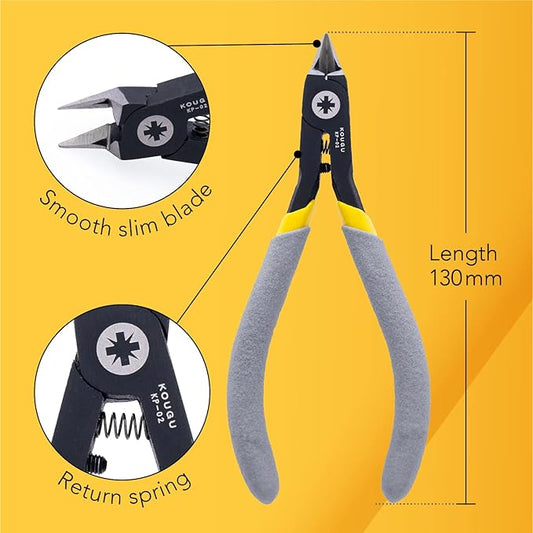 Super Precision Sprue Cutter For Plastic - 5 Inch Steel Side Cutter Nippers With Slim Bilateral Cutting Edges & Non Slip Handles