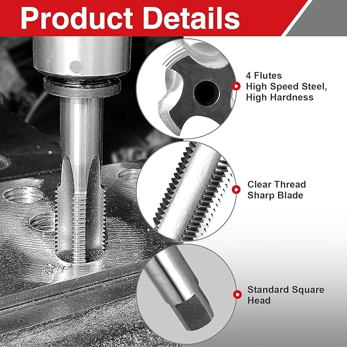 M12 x 1.25 Tap and Die Set Right Hand, M12 x 1.25mm Metric Thread High-Speed Steel 6542 Machine Tap and Round Die for Thread Repair on Automotive Parts and Machinery