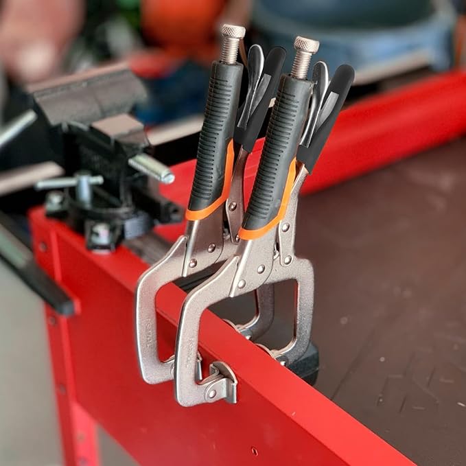 6 Pack 6 Inch C Clamp Locking Pliers,Locking C Clamp With Non-Slip Rubber Grip, Adjustable Nickel Plated C Pliers for Wood Working, Welding, Electrician Maintenance and More, by GENHAKON