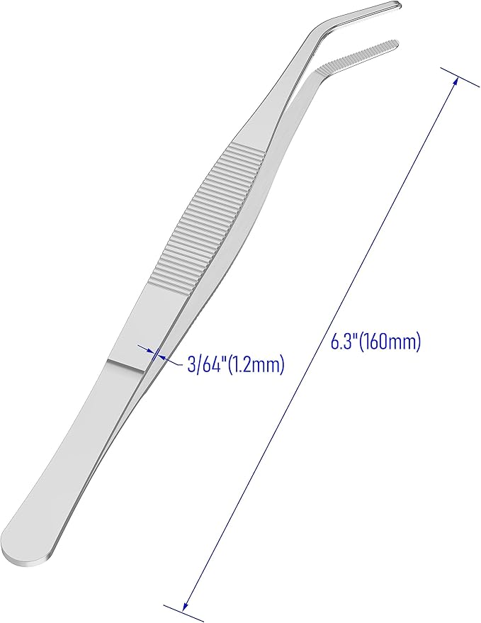 5 Inch Stainless Steel Tweezers, Curved Round Blunt Serrated Tip, Perfectly Aligned, 3/64 Inch Thickness Stainless Steel, Multipurpose Daily Garden Home Lab Craft Repairing Tool