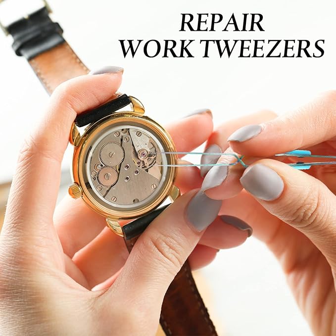 Chumia Reverse Tweezers Craft Crossing Lock Tweezers Reverse Grip Precision Curved Bent Straight Fine Tip for Craft Jewelry Beading Electronic Laboratory Work(Multi-color)