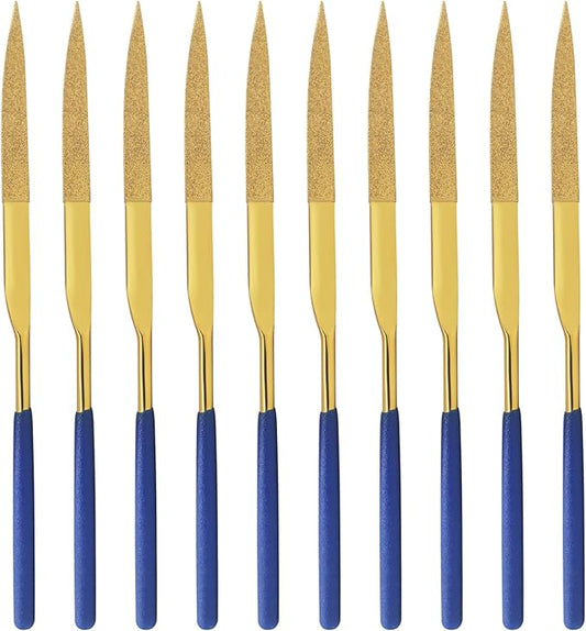 10 PCS Diamond Needle File (4mm x 160mm,150 Grit) Titanium Coated Mini Metal Files Cutter Point Files for Precision Metal File Work Miniature DIY Jewelers/Glass/Ceramic