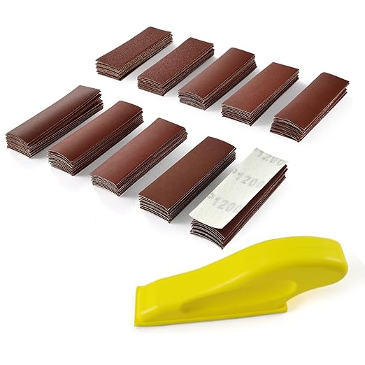 MAXMAN 100pcs Micro Sander Paper Kit, 3.5?쓝 1?쒱and Sanding Block Finger Zip Sander for Small Projects, Assorted Sandpaper of 80 120 240 400 600 800 1000 1200 1500 2000 Grit for Wood Crafts Sanding