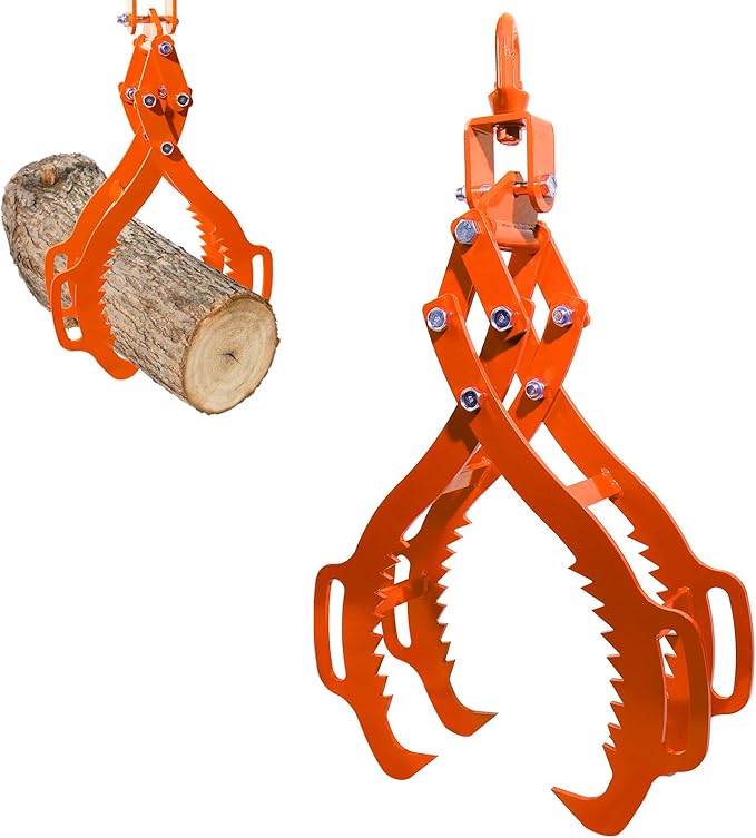 Eagle Claws 28" 4 Claw Log Lifting Tongs - Heavy Duty Log Grapple, 2260 lbs Capacity, Orange