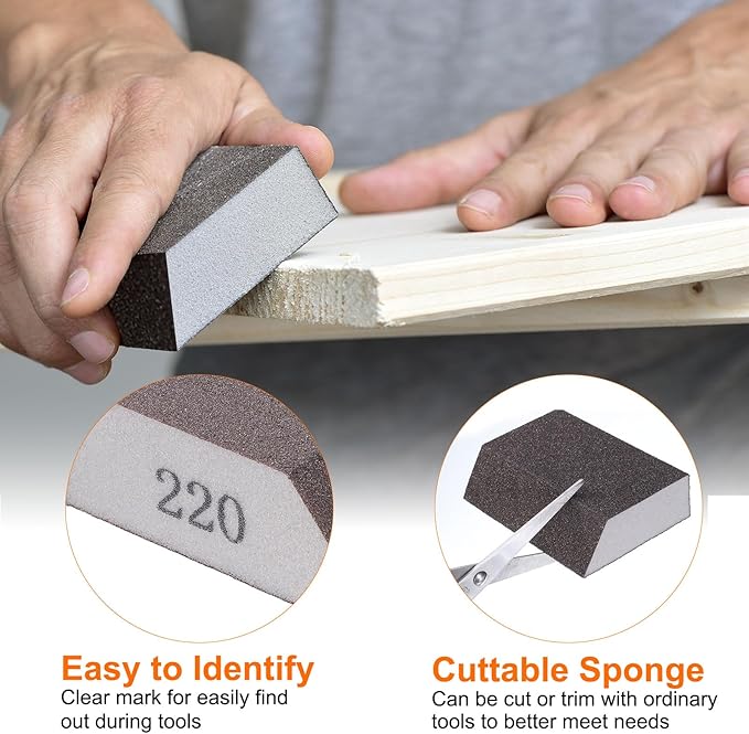 HARFINGTON 4pcs Sanding Sponge Blocks 1000 Grit Sanding Sponge with Angled Edge 4"x2.8"x1", Washable and Reusable Foam Sanding Block for Polishing Kitchen Metal Wood Drywall Home
