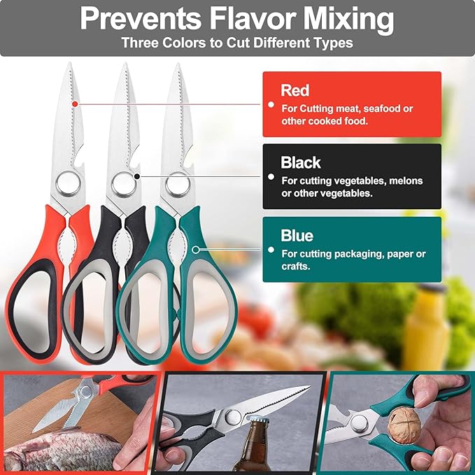 3-Pack Kitchen Scissor All Purpose Kitchen Shears Heavy Duty Scissors Stainless Steel Dishwasher Safe Cooking Scissors, Kitchens Utensils removable for Cutting Meat, Chicken,Fish, Vegetable