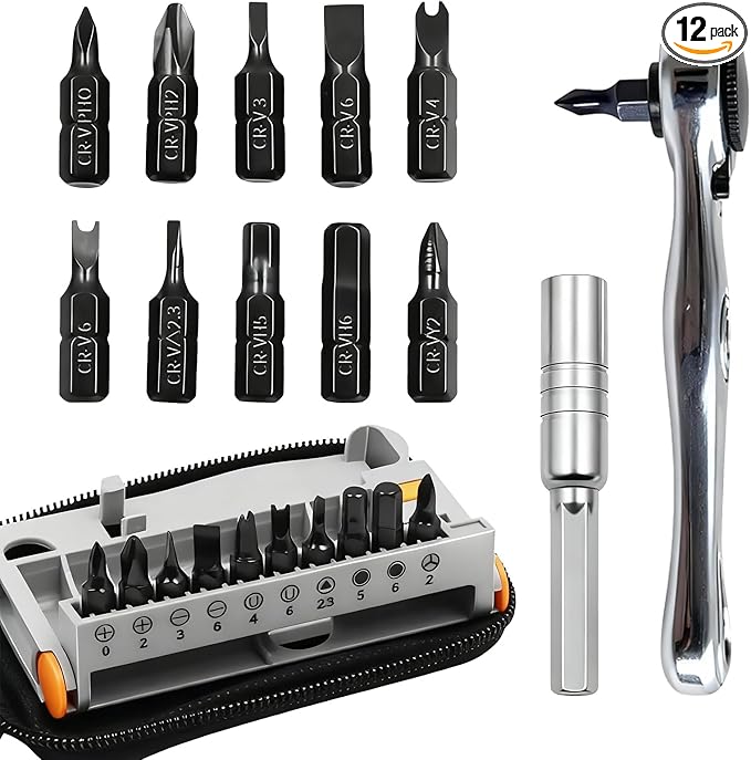 Right Angle Screwdriver Kit-Including 90 Degree Ratchet Offset Screwdriver 11pcs Cr-v Alloy Screwdriver Bit Put it in the Tool Pouch With Belt Clip,90 Degree Phillips Screwdriver for Tight Spaces